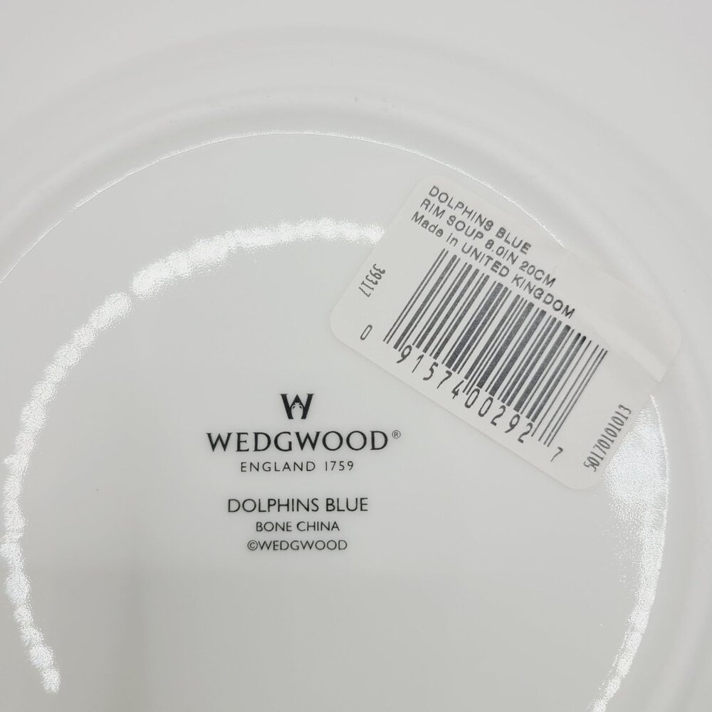 Wedgwood Dolphins Blue Rim Soup Bowl New with Tags Replacement Nautical Silver - Picture 7 of 9